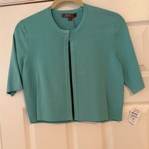 Lela Rose Green Mandarin Collar Crop Blouse